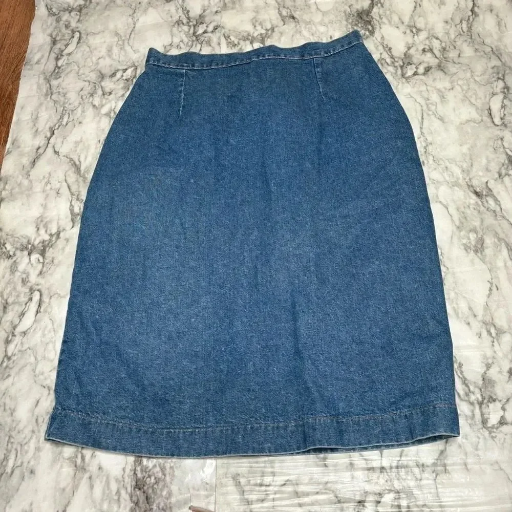 Y2K 90s vintage Denim 100% Cotton Midi length Jean blue skirt size 14 casual